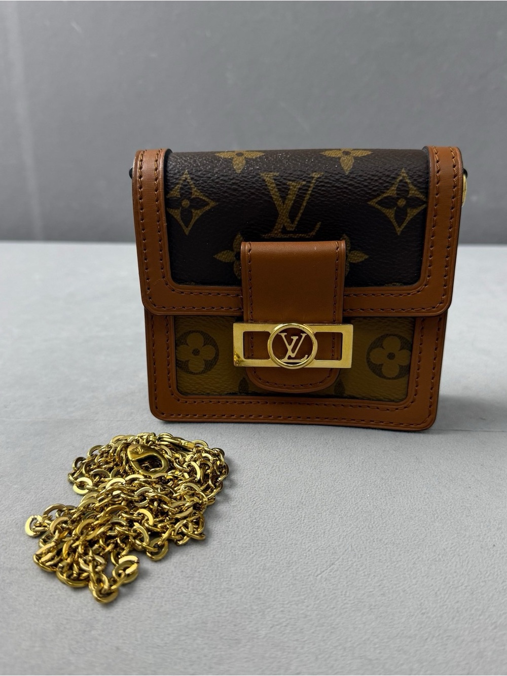 Louis Vuitton Brown Monogram Mini Bag with Gold Chain
